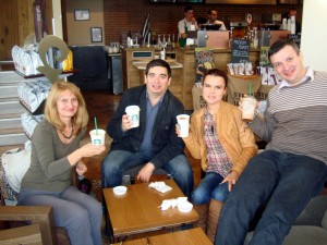 the Anti-Drug Agency at Starbucks: Lucia, Catalin, Luisa, and Dorel